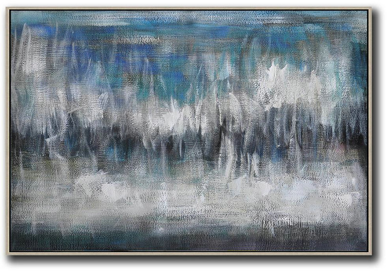 Abstract Painting Modern Art,Oversized Horizontal Contemporary Art,Modern Abstract Wall Art,Blue,Grey,Black,White.Etc